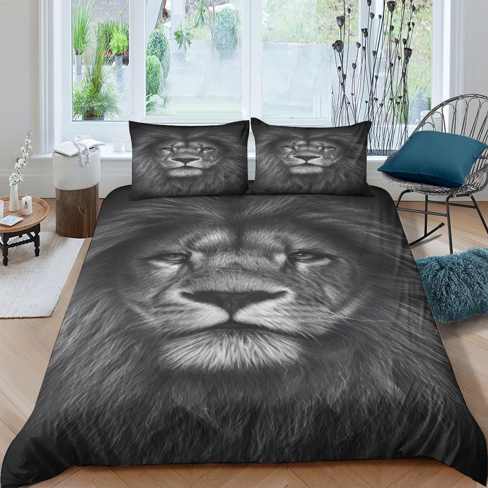 Parure de couette lion 3D King 220x240cm fini le linge de lit terne