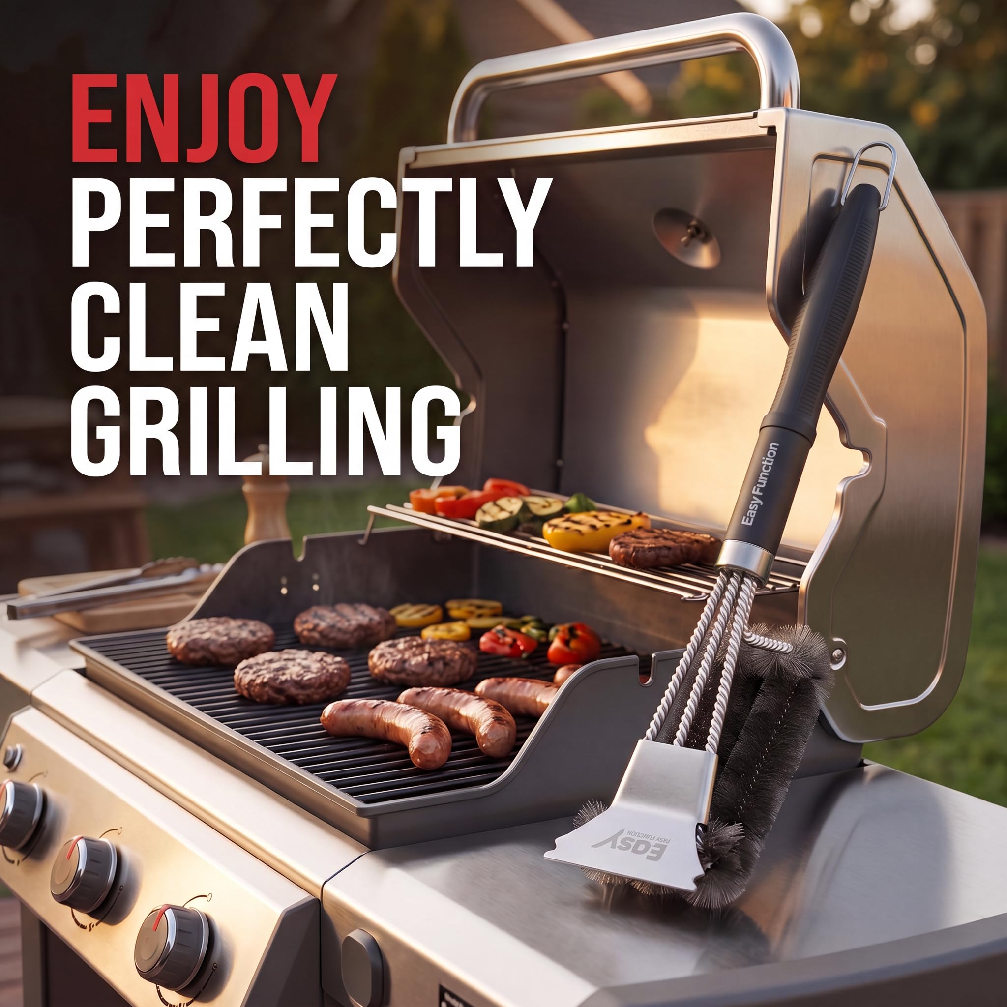 43 cm Cepillo y Rascador para Parrilla - Cepillo de Limpieza de Acero Inoxidable para Parrillas de Gas, Carbón, Eléctricas y Rejillas de Parrilla, Accesorios para Parrillas Weber