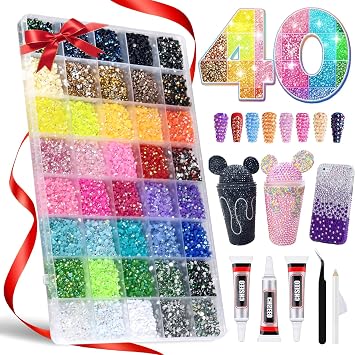 40 Colors Bedazzling Kit 32000Pcs Jelly Resin Rhinestones, Bedazzler Kit with 3mm Gems, 3Pcs Jewelry Glue, Diamond Tools, All Things to Bedazzle - Crafts, Nail Art Crafting, Personalized Items