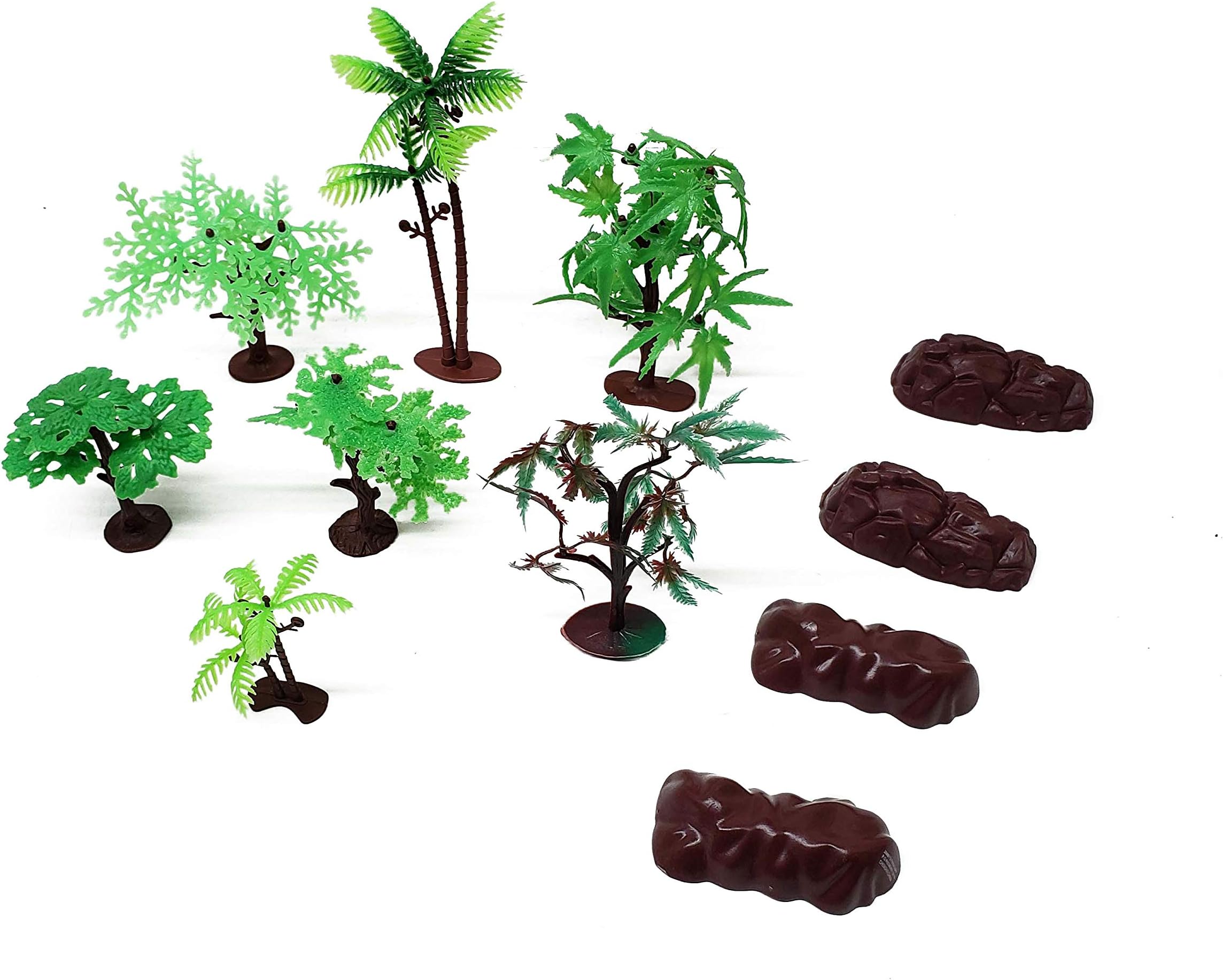 10 Piece Assorted Plastic Model Tree and Rocks Jungle Set