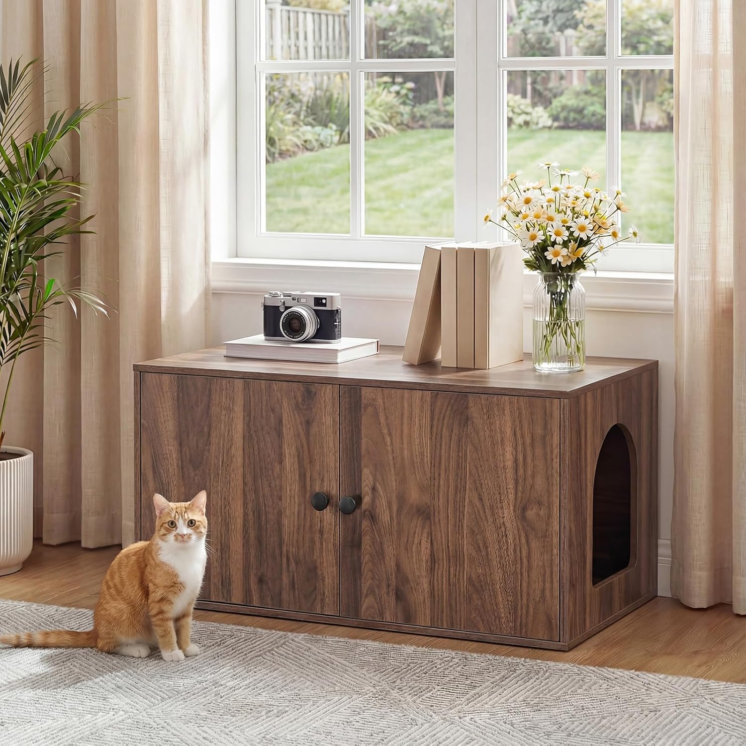 HOOBRO Cat Litter Box Enclosure Bundle, Hidden Litter Box Furniture with Side Entry, Litter Box Cabinet, Indoor Cat House, End Side Table, WT03MW01G2-WL40MW01