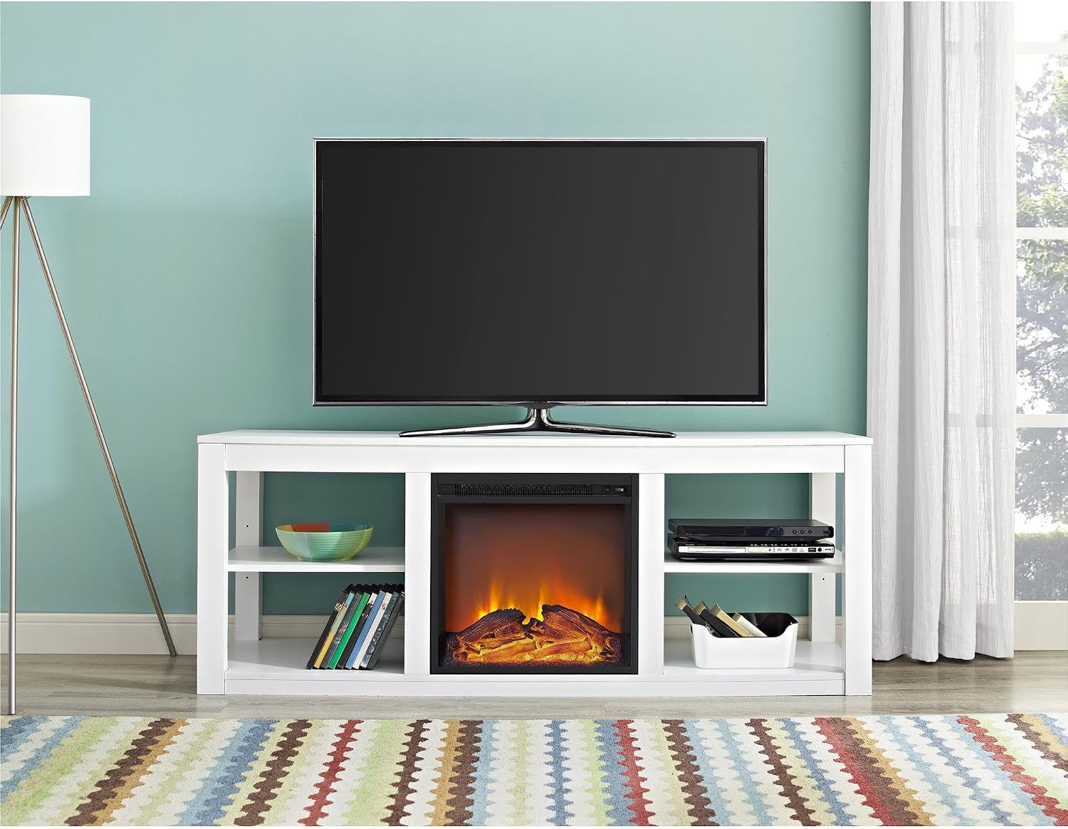 Ameriwood Home Parsons TV Stand with Fireplace, 65", White