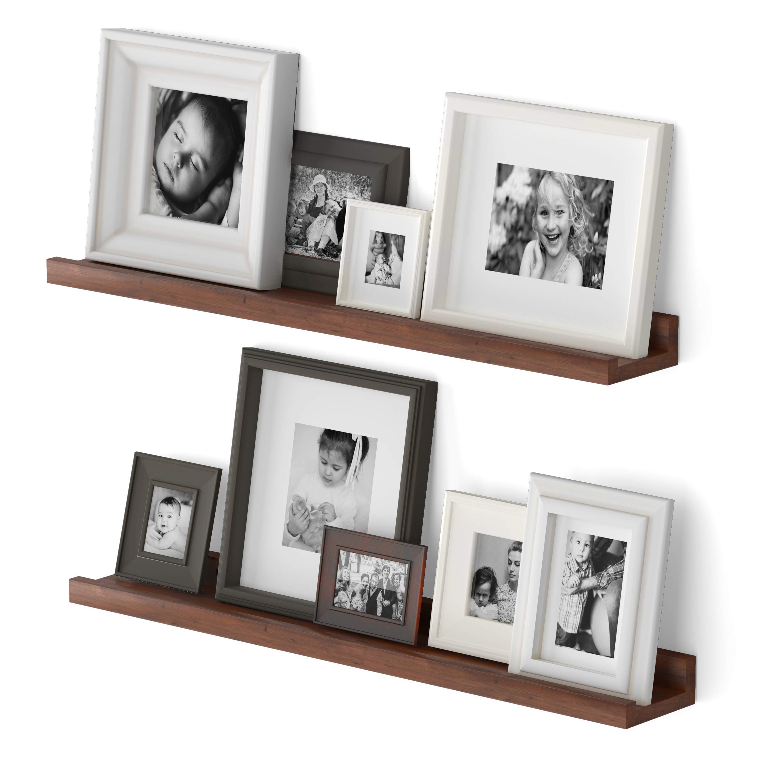 Wallniture Denver Floating Shelves for Wall Collage, Picture Ledge Shelf Set of 2, Walnut 24" Wood Shelves