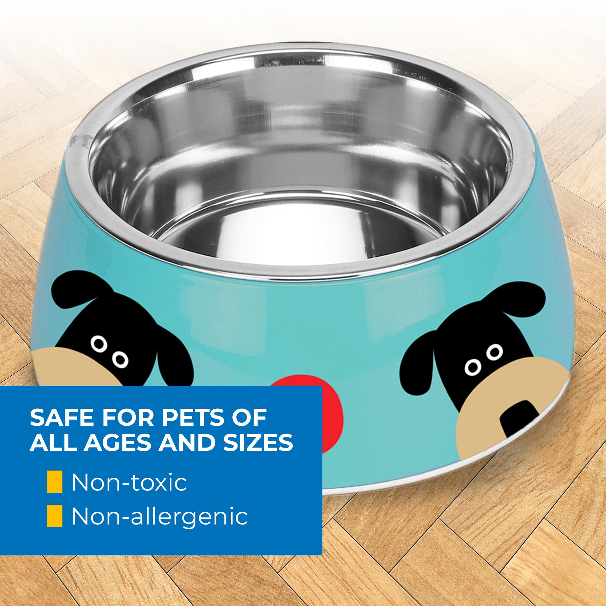 R. Nichols Peeking Doggie Pet Bowl – Platos decorativos resistentes para alimentos y agua con inserciones extraíbles de acero inoxidable para perros y gatos, 6.8 pulgadas de ancho x 2.4 pulgadas de