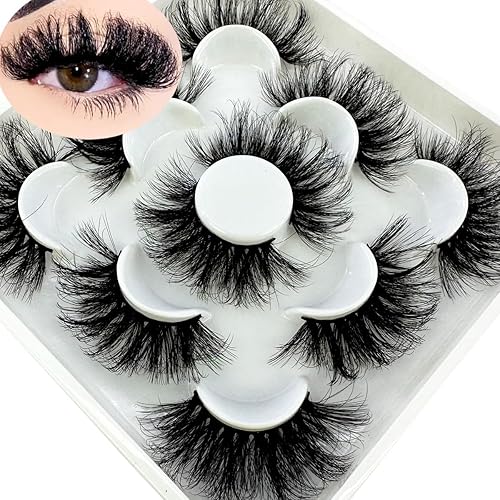 HBZGTLAD Paquete de 5 pares de pestañas postizas 3D de visón 3D a granel con pestañas de visón natural personalizadas, pestañas postizas naturales