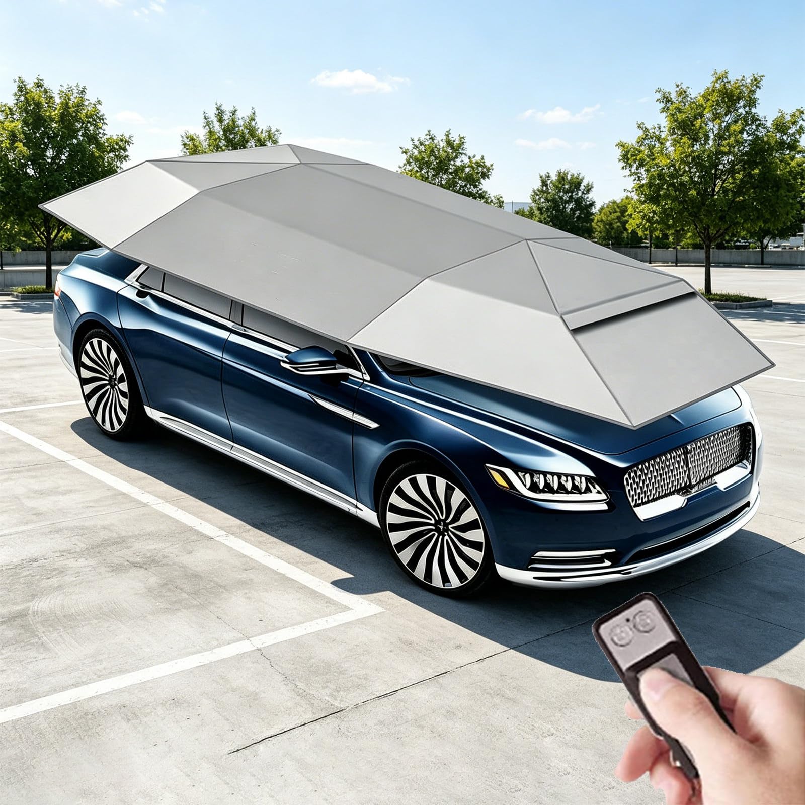 RUODATONLY Fully Automatic Car Tent Umbrella, Car Roof Top Sun Shade Cover with Remote Control, Retractable Folding Movable Carport Pop Up Shelter, Waterproof All Weather Car Protection 4.6M-Grey