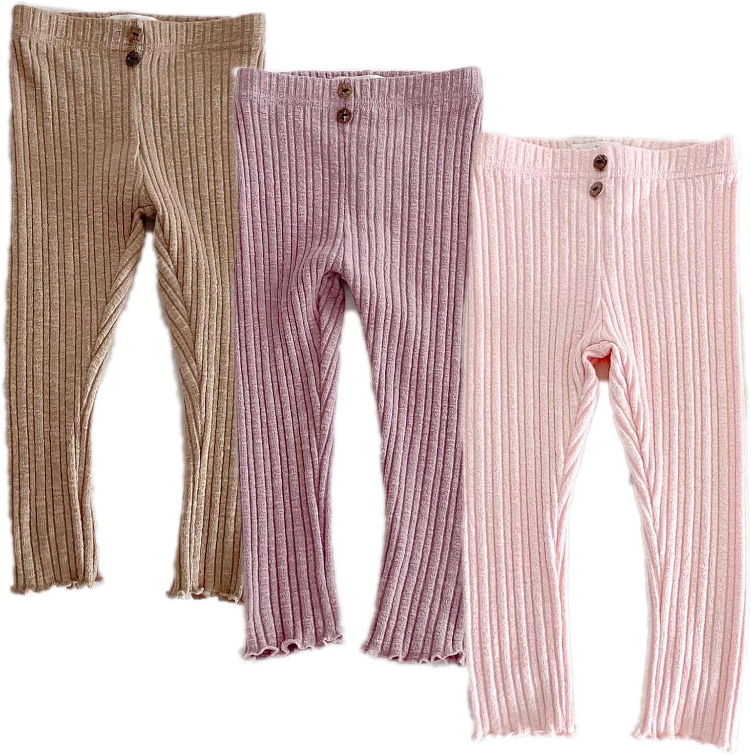 Colorful Childhood 3 Pack Girls Ribbed Jersey Leggings Kids Stretchy Warm Footless Tights Ruffles Knit Pants - Image 4