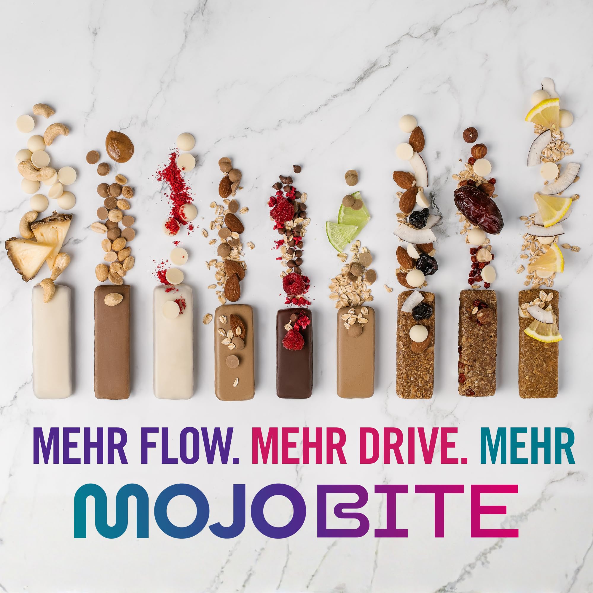 MojoBite Energy Boost Energieriegel Himbeere Schoko - 12 x 44g - Doppelschicht Snackriegel mit 40% des Täglichen Vitamin-B-Komplexbedarfs, Vegan, Glutenfrei, Ballaststoffreich
