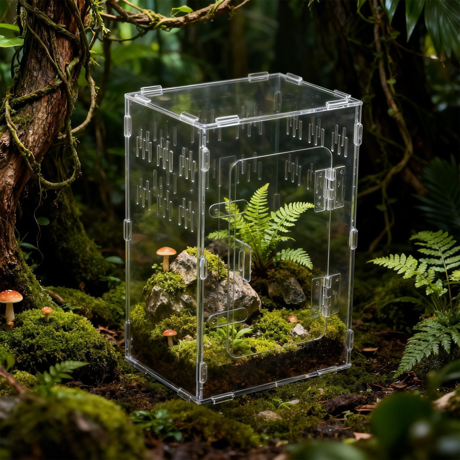 Terrarium pour tarentules en acrylique transparent avec habitat et zone de grotte - Enclos pour araignées - Pour reptiles poissons, tortue, dragon, serpent, tortue gecko