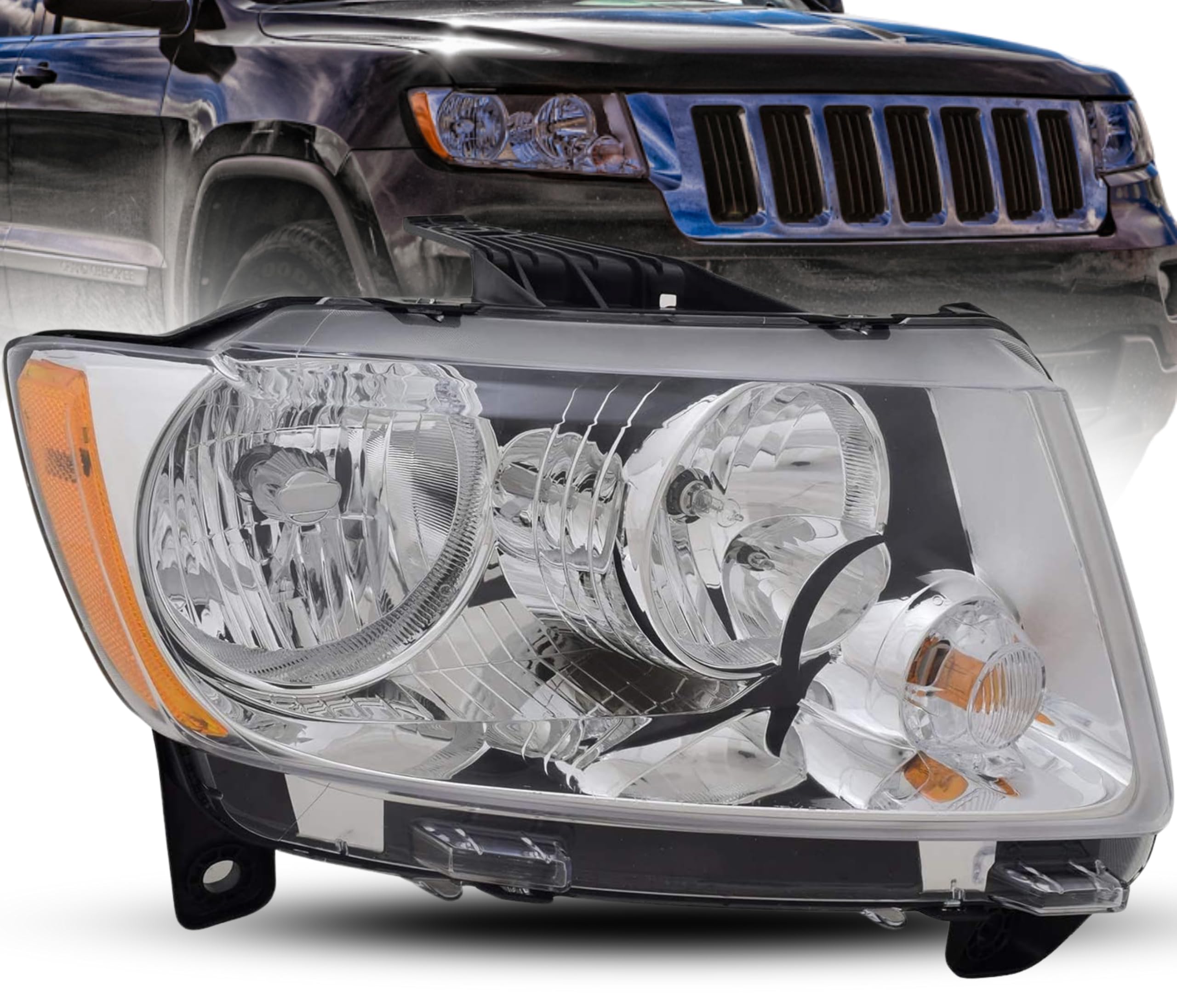 Pair Of Headlight Assemblies For 2011-2013 Jeep Grand Cherokee - Left & Right, Black Housing, DOT/SAE Certified
