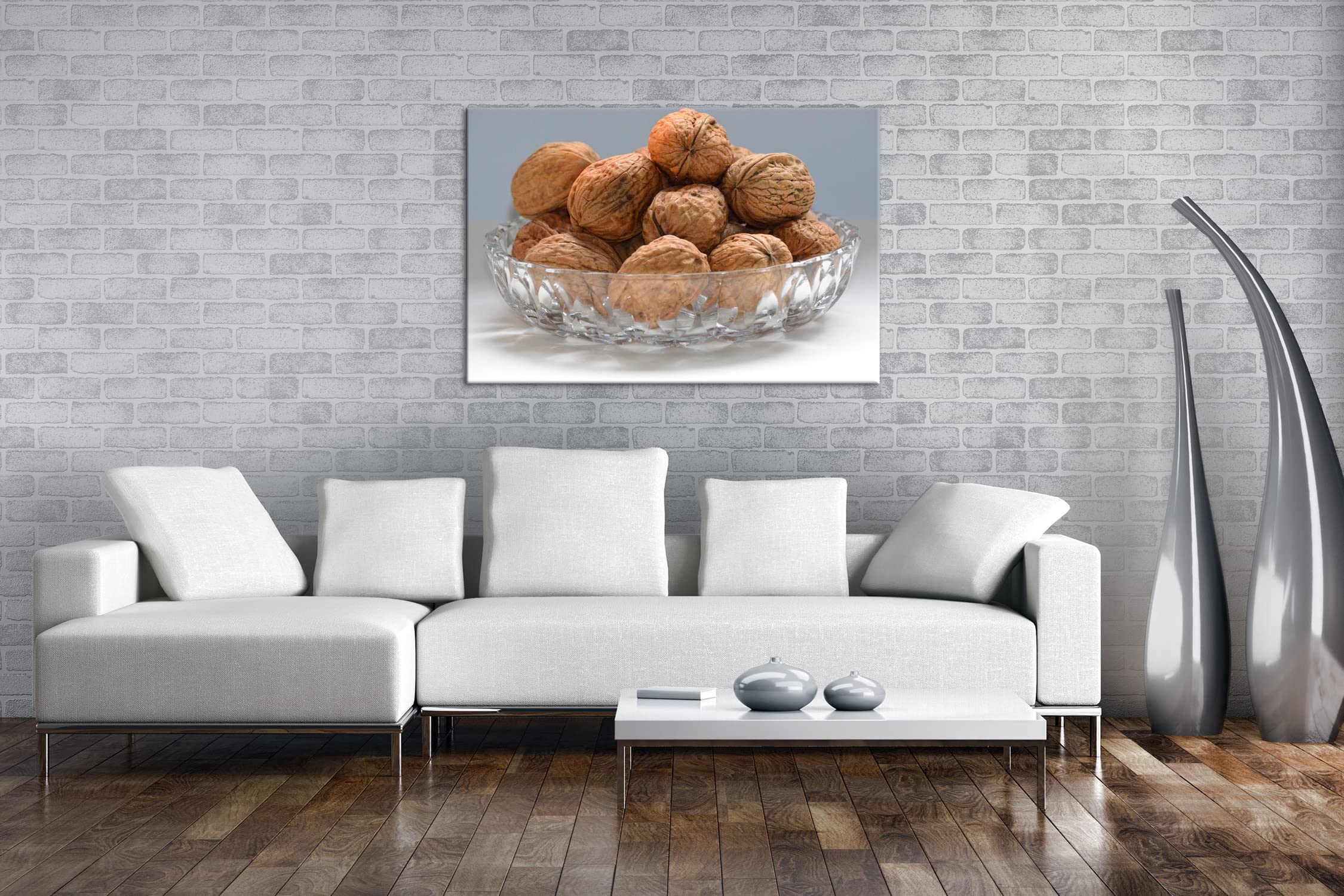 deyoli Chrupiące orzechy włoskie w skorupie format: 75 x 50 cm jako obraz na płótnie, motyw oprawiony na ramie z prawdziwego drewna, wysokiej jakości druk cyfrowy z ramą