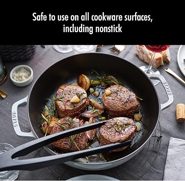 STAUB Tongs, 12.25-inch, Great for Flipping or Turning Foods, Durable BPA-Free Matte Black Silicone, Safe for Nonstick Cooking Surfaces