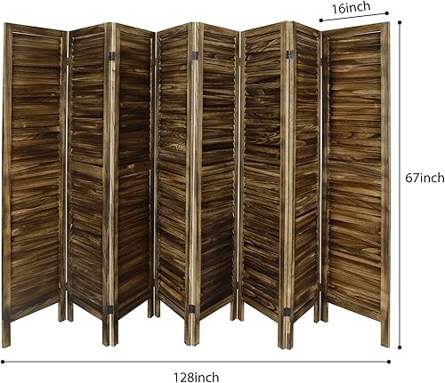 Miniatura 4 de ECOMEX Divisor de habitación de 8 paneles con diseño de rejillas, divisores de madera de 5.6 pies de alto y pantallas de privacidad plegables,