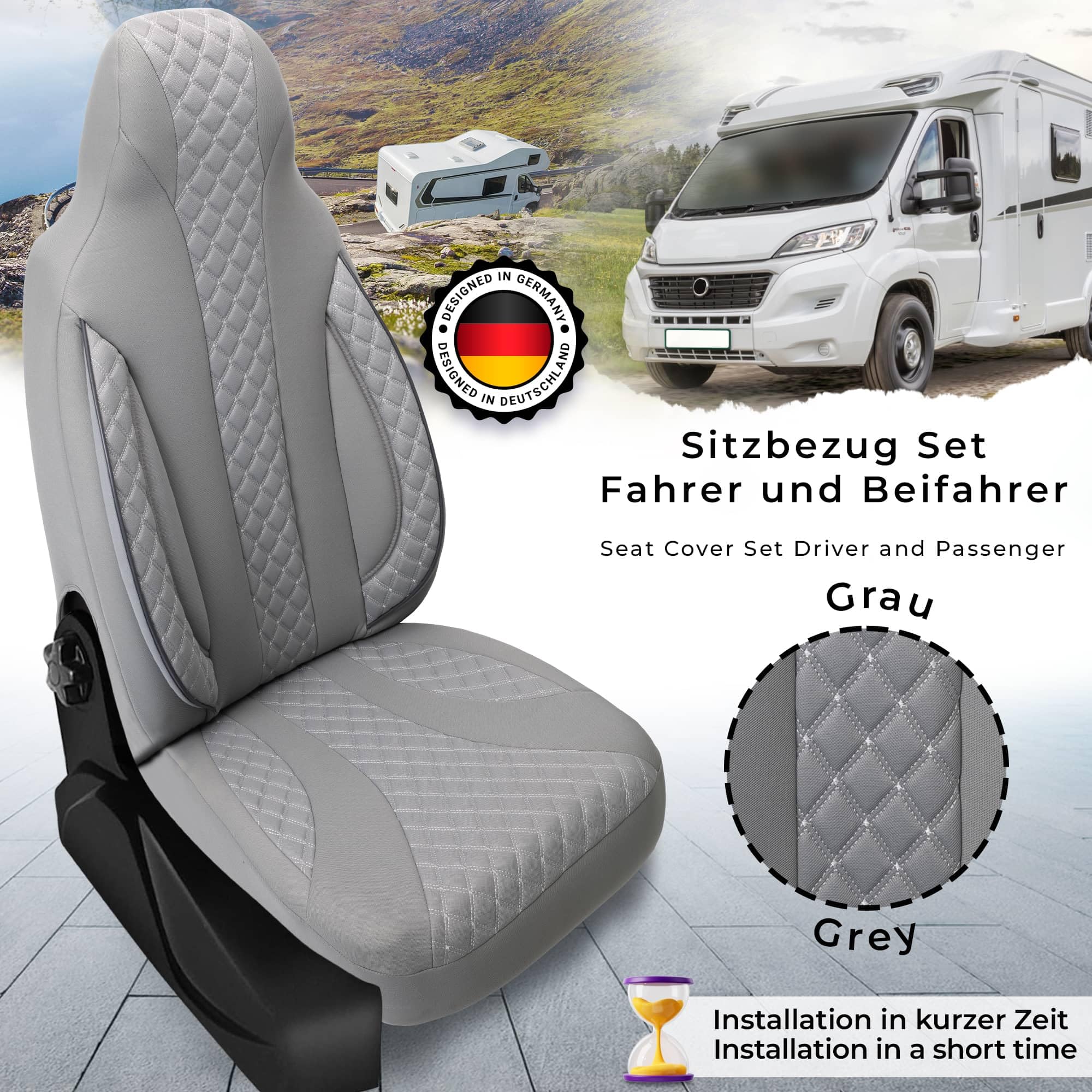 Coprisedili Bremper Per Camper - Compatibili Hymer Ducato, Set 2 Pezzi Con Copribraccioli, Grigio - Foto 14