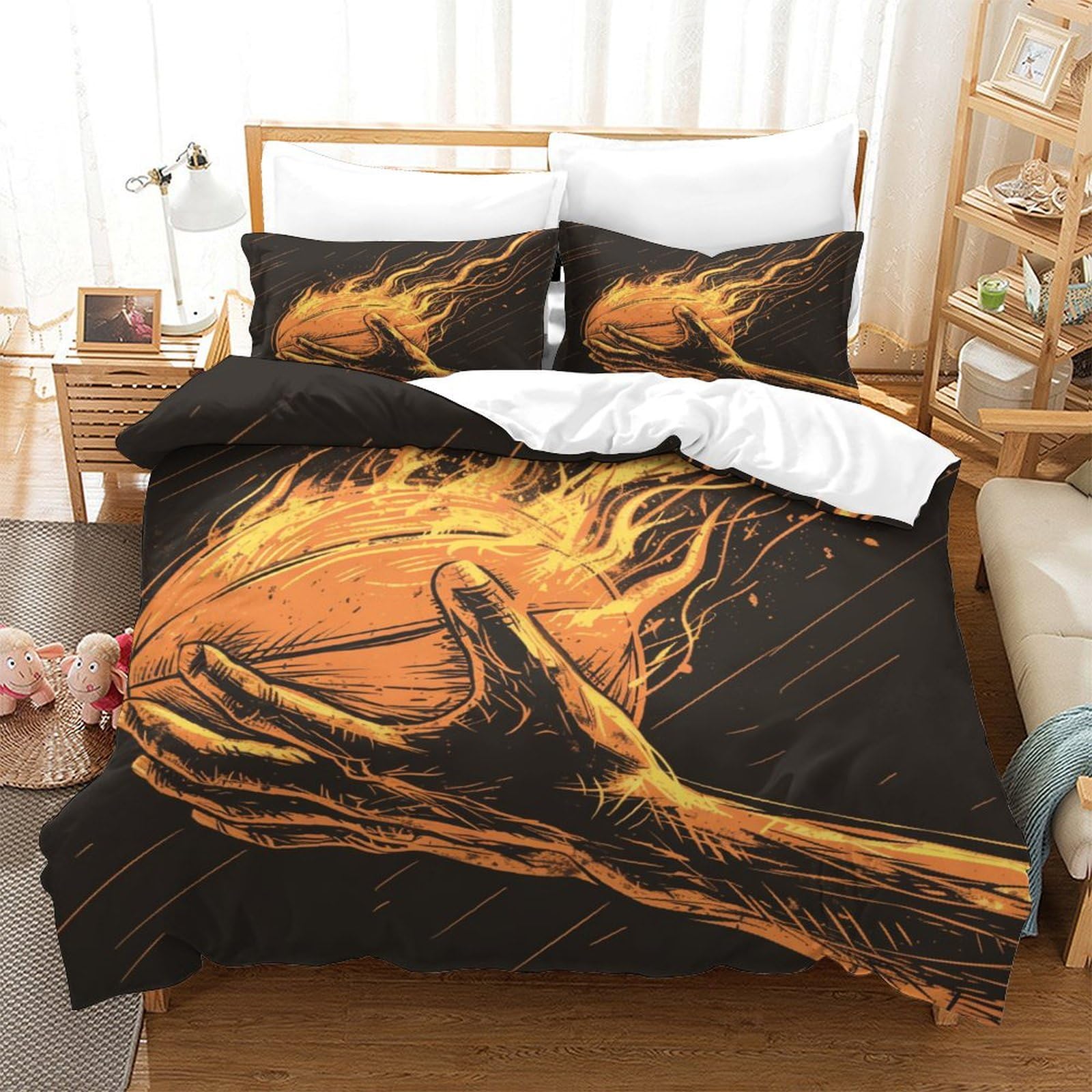 Housses de couettes sport basket 140x200 parure lit simple microfibre fermeture éclair