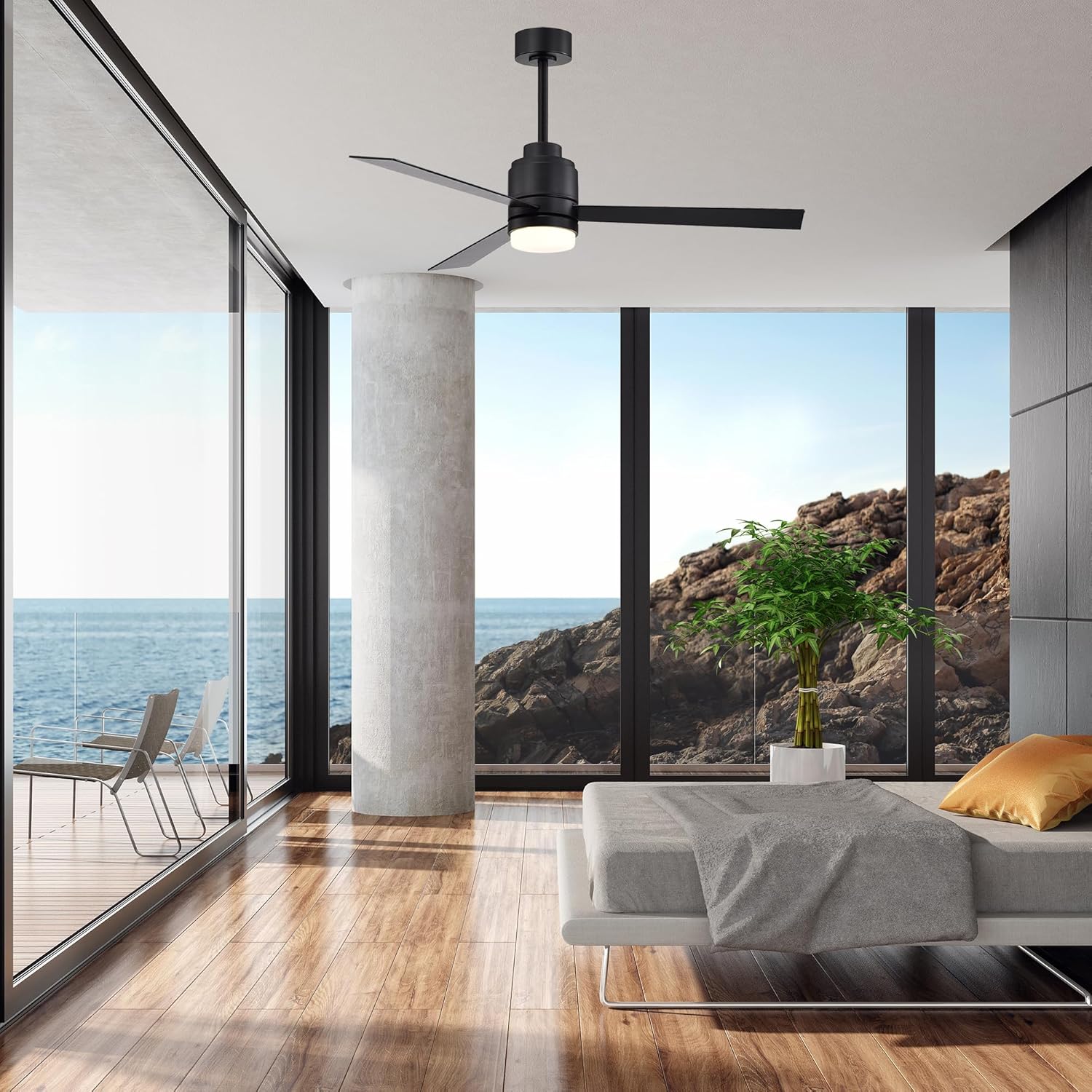 Edvivi 52" Ceiling Fan with LED Light and Remote Control, Matte Black 3-Blade 5CCT 6-Speeds Noiseless Ceiling Fan for Bedroom Living Room