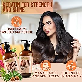 Keratin Shampoo and Conditioner Set - Sulfate and Paraben Free Treatment for Dry Hair - Anti Frizz, Collagen Enriched Formula for Curly or Damaged Hair - Safe for Men and Women with Color Treated Hair
