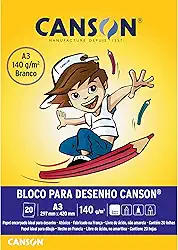 CANSON Escolar, Papel para Desenho em Bloco, Cor Branco, Tamanho A3