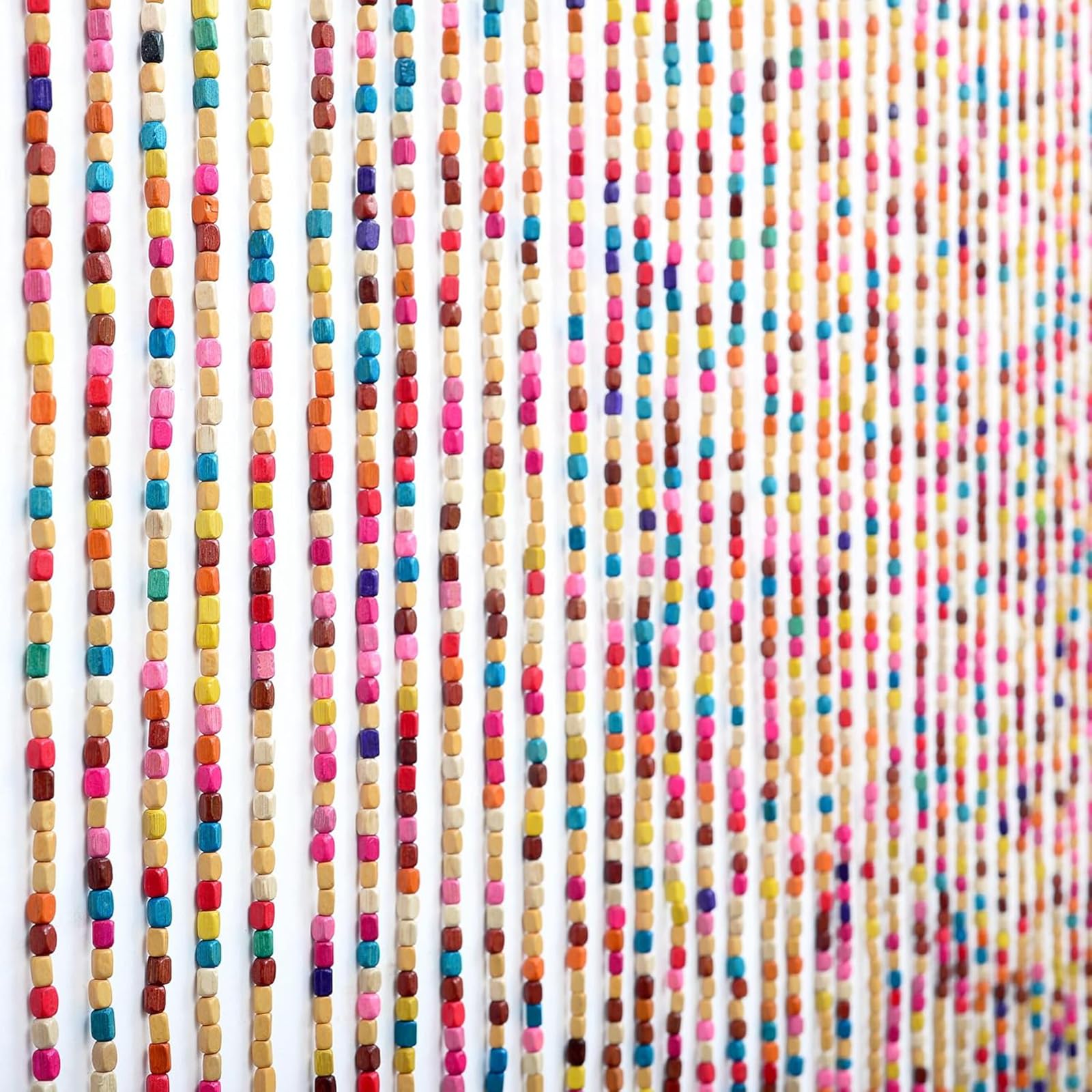Rideau de porte en perles de bambou - 27 brins - Arc-en-ciel - Bois naturels multicolores - Rideau à fils - Anti-insectes - 90 x 175 cm