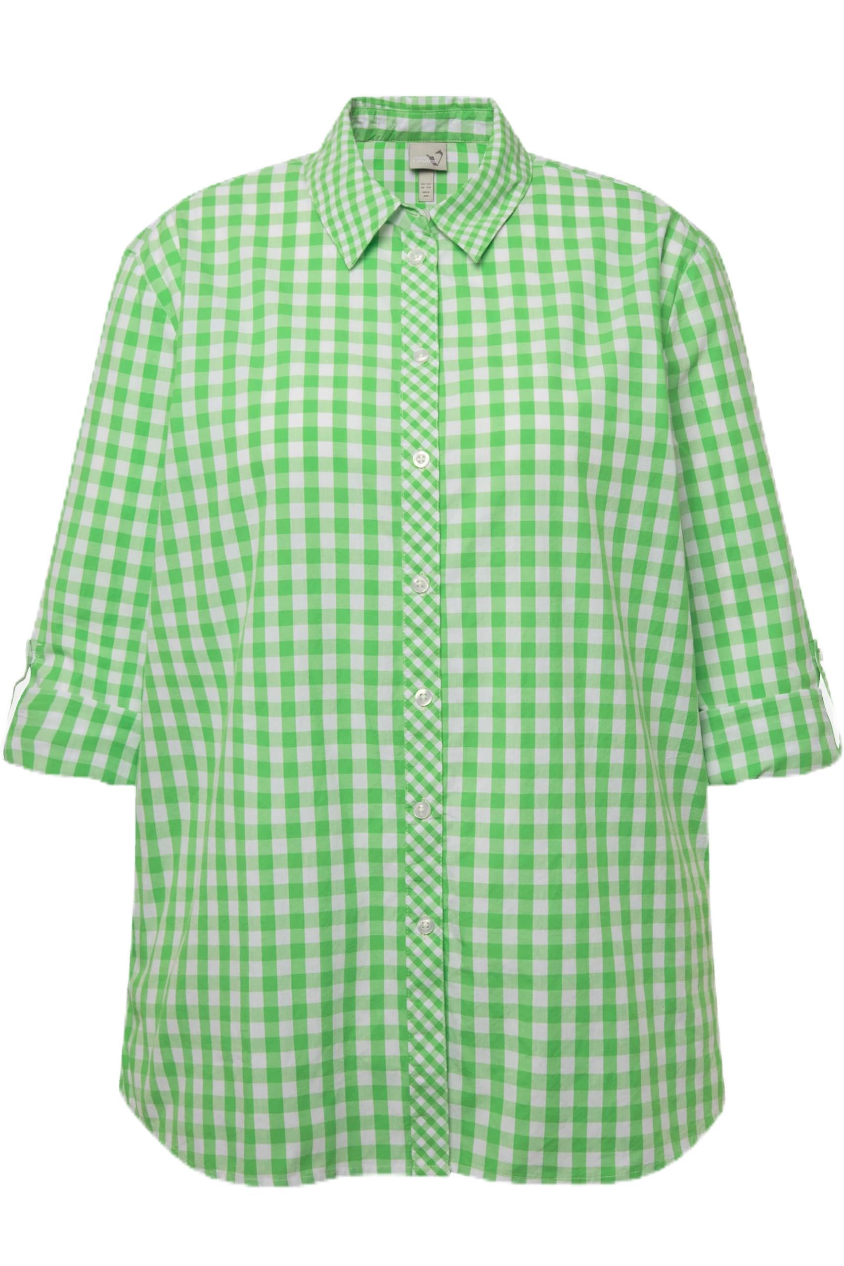 Ulla Popken Damen große Größen Übergrößen Plus Size Hemdbluse, Karo, Hemdkragen, Langarm, Krempelriegel 829431