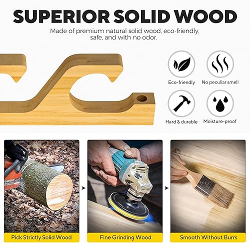 Miniatura 2 de PLUSINNO WH5 - Soporte horizontal para caña de pescar para garaje, pared o techo, soporte de caña de pescar de madera maciza con capacidad para