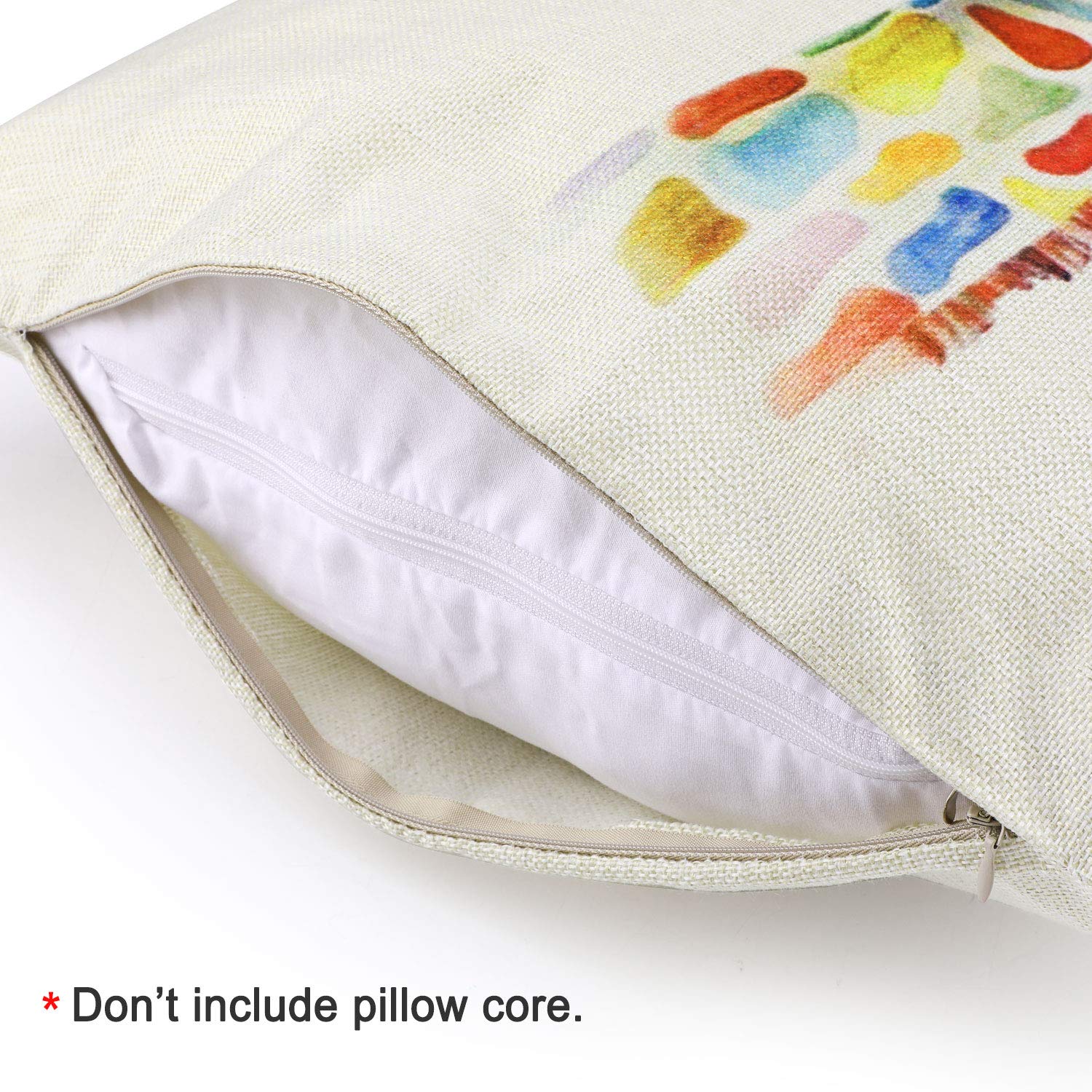 Pwsap 4 Federe Per Cuscino 45x45 Cm In Cotone E Lino - Design Animali Arcobaleno (Giraffa, Zebra, Renna, Rinoceronte) - Fodera Decorativa Per Divano E Soggiorno - Colore Beige