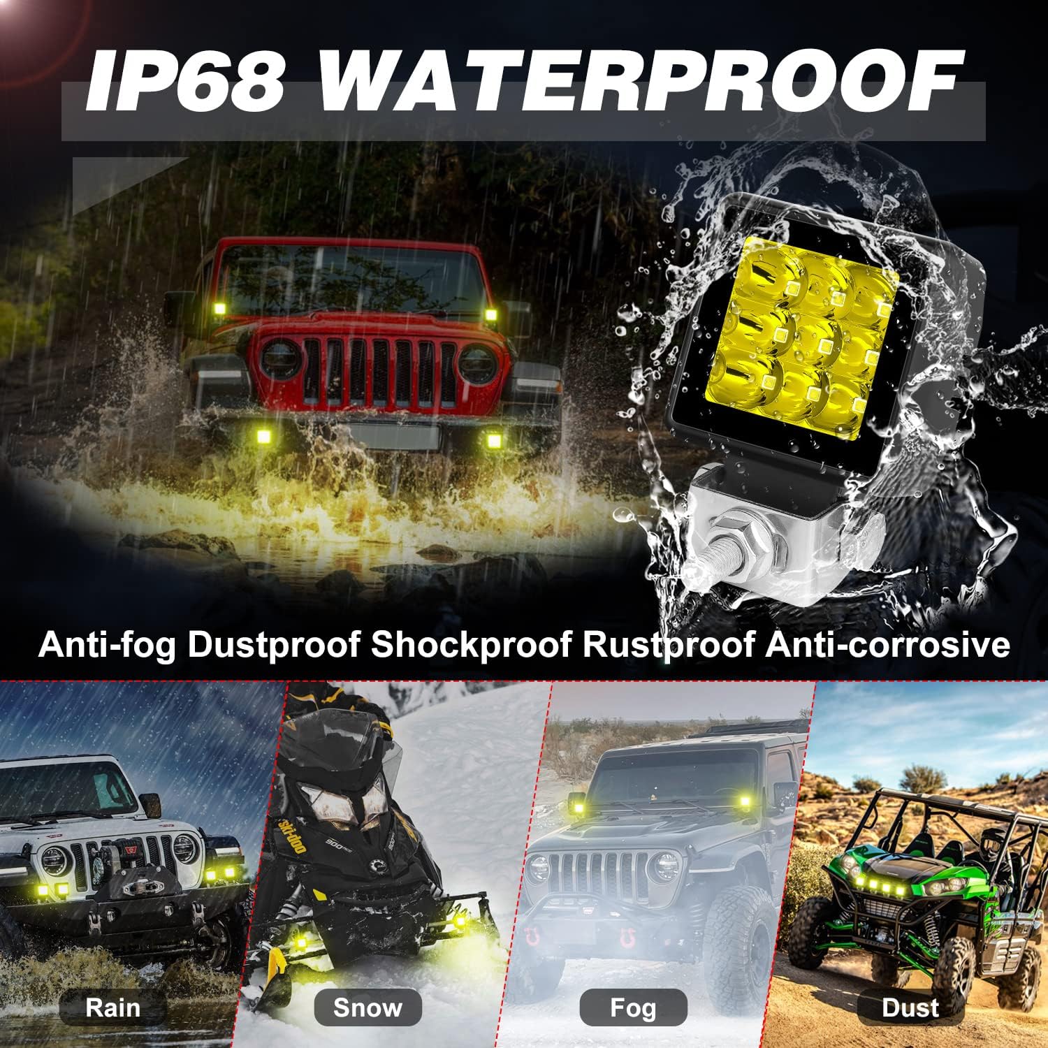 Amber LED Pods, 2PCS 54W 2 Inch Spot Pod Lights Yellow Fog Lights LED Off Road Driving Work Light Cubes Bumper Lights for Motorcycle Trucks Jeep Ford ATV UTV Boats Pickup
