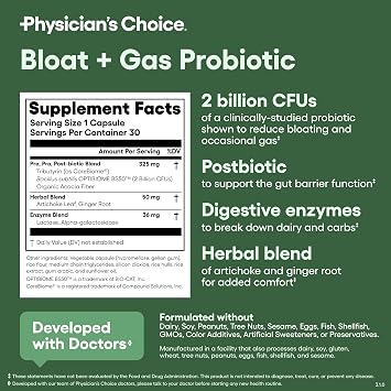 Physician's CHOICE Bloat Bundle: Bloat & Gas Probiotic 30ct + Digestive Enzymes 60ct