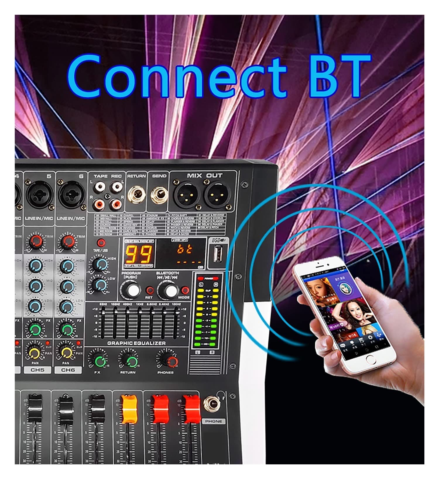 Mixer per DJ, Mixer Professionale a 8 canali Potente Mixer di equalizzazione a 7 Bande con Interruttore USB for Stage KTV