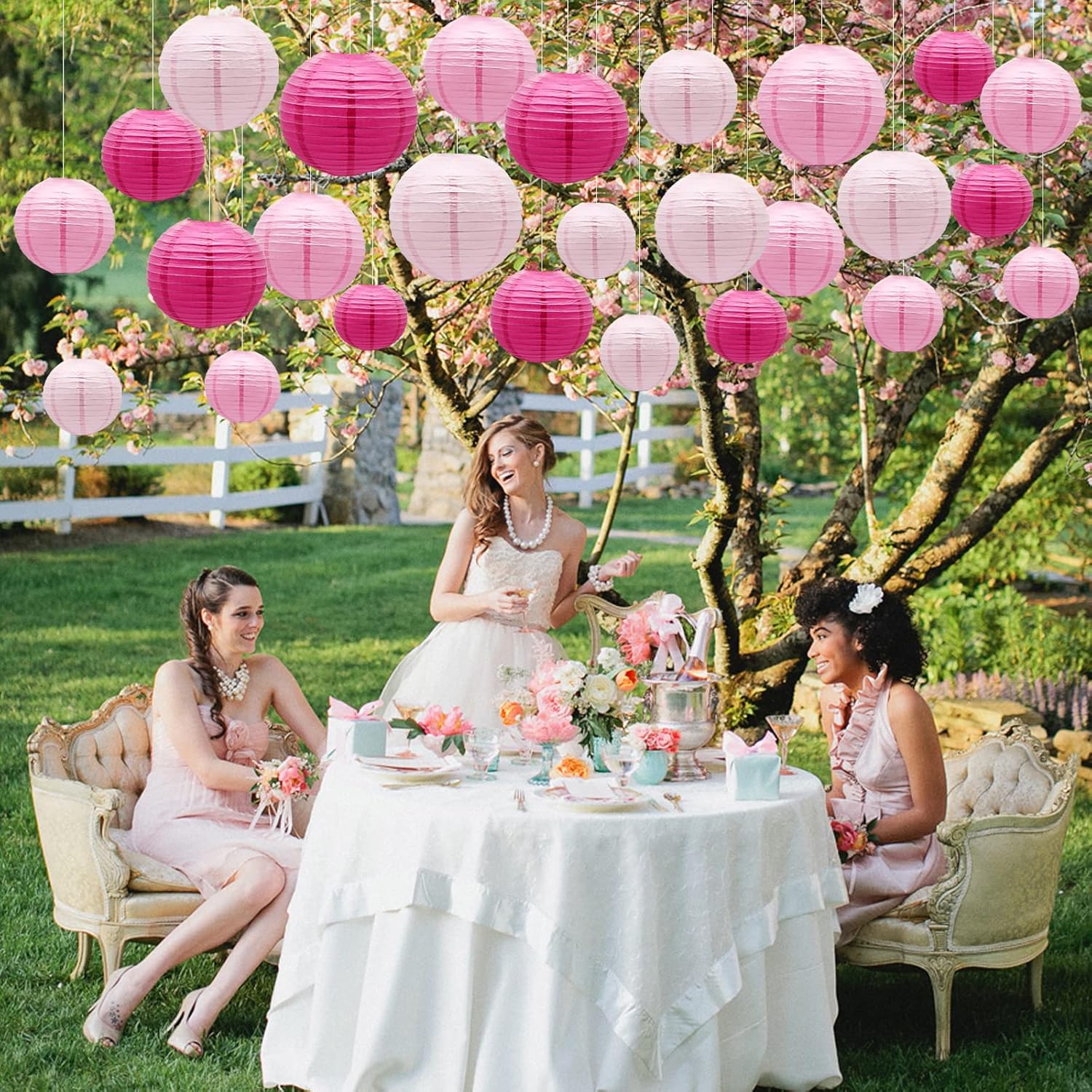ADLKGG Pink Paper Lanterns Decorative, Hanging Round Paper Lanterns Indoor Outdoor for Valentines Day Decorations Graduation Wedding Birthday Baby Showers Tea Party Decorations, 21pcs