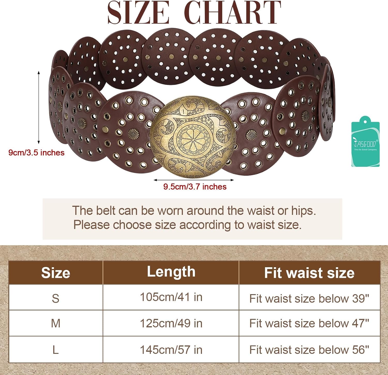 JASGOOD Western Belts for Women Wide Hollow Disc Leather Belt Cowgirl Waist Belt for Jeans Dresses with Metal Buckle