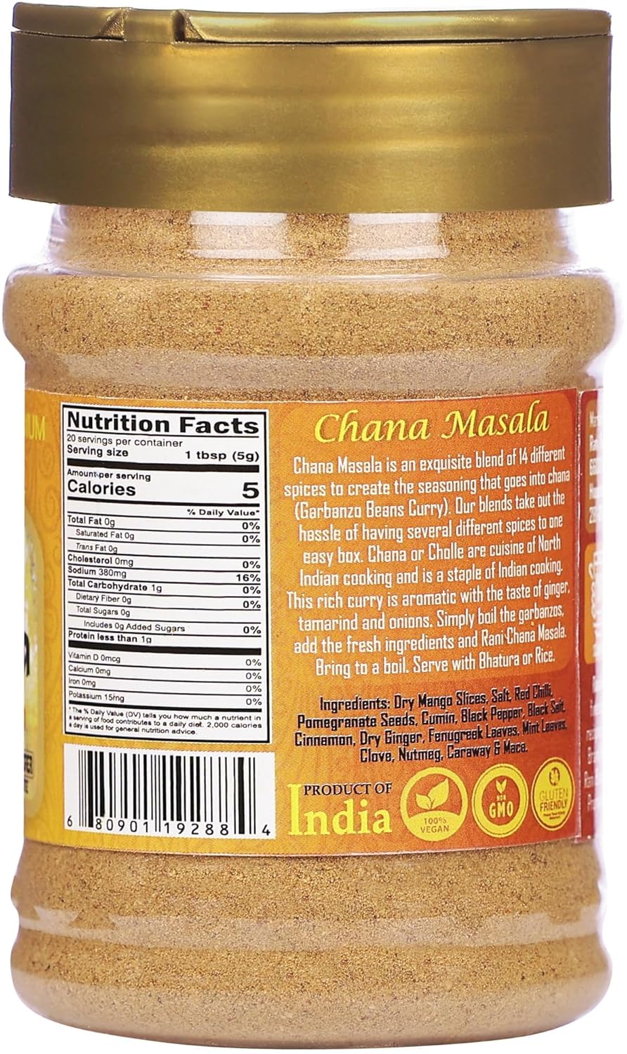 Rani Chana Masala (Garbanzo Curry 15-Spice Blend) 3.5oz (100g) PET Jar, Pack of 12 ~ All Natural | Vegan | No Colors | Gluten Friendly | NON-GMO | Kosher | Indian Origin