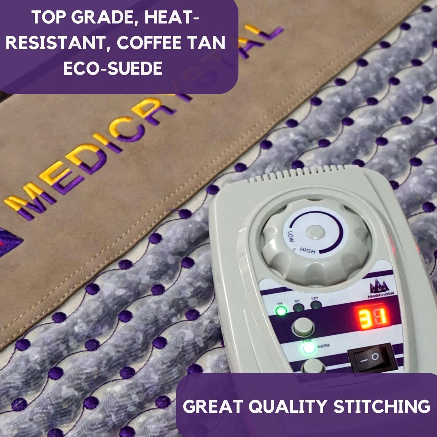 MediCrystal 5-Crystals Far Infrared Mat 48" L x 22" W - 18 Photon Red NIR MIR Lights - 6 Quadrupole Static Magnets - Bio Stimulation Therapy for Back Pain - Medium Flexible 86-158°F FIR Heating Pad