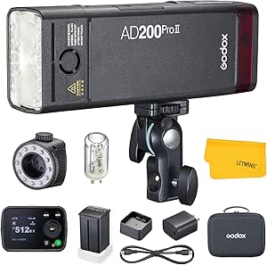 GODOX AD200 Pro II AD200ProII Flash Strobe, 2.4G TTL Pocket Flash Light, 200W HSS 1/8000s 2900mAh Battery, Bi-Color Versatile Modeling Lamp, One-Tap Wireless Sync, Enhanced Color Screen