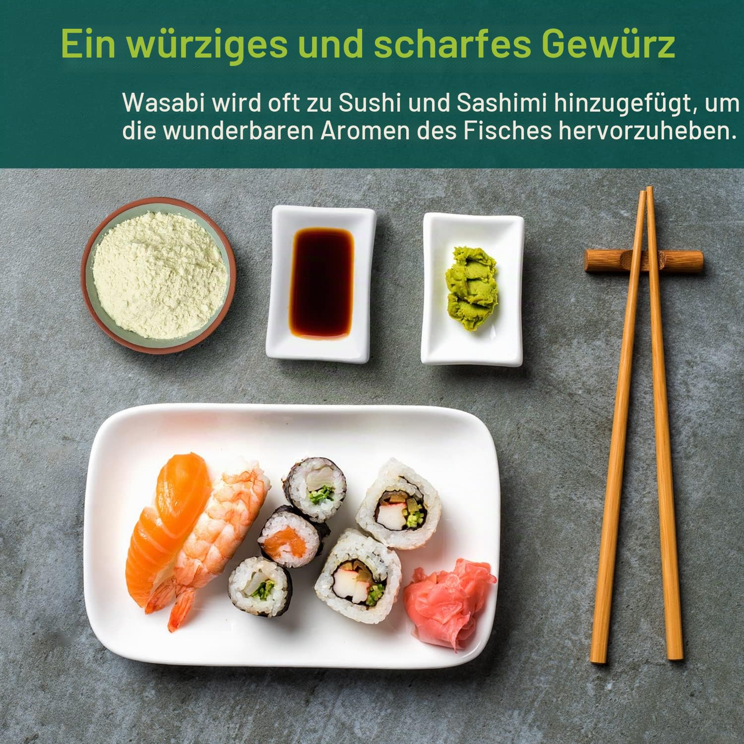 Soeos Premium Wasabi Pulver 227 g mit echtem Wasabi Grade AAA Pulver Wasabi Pulver für Sushi Sushi Pulver