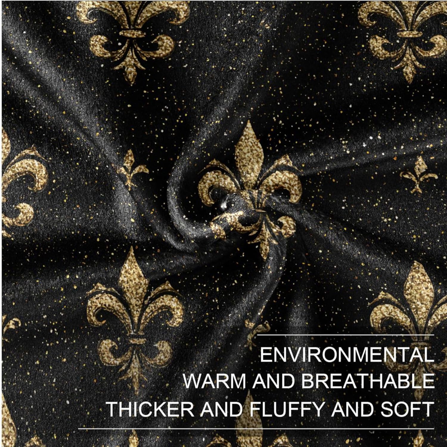 susiyo Gold Fleur-de-lis Throw Blanket Super Soft Flannel Bed Blanket Lightweight Microfiber Warm Cozy Blanket for Bed Couch Travel, 50 x 60inch