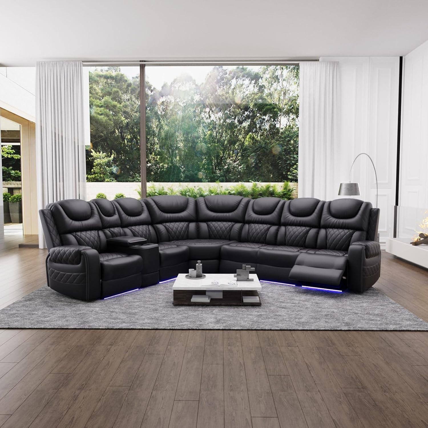 Function 3-Pieces Recliner Sofa Set Dark Grey Breathing Leather Living Room
