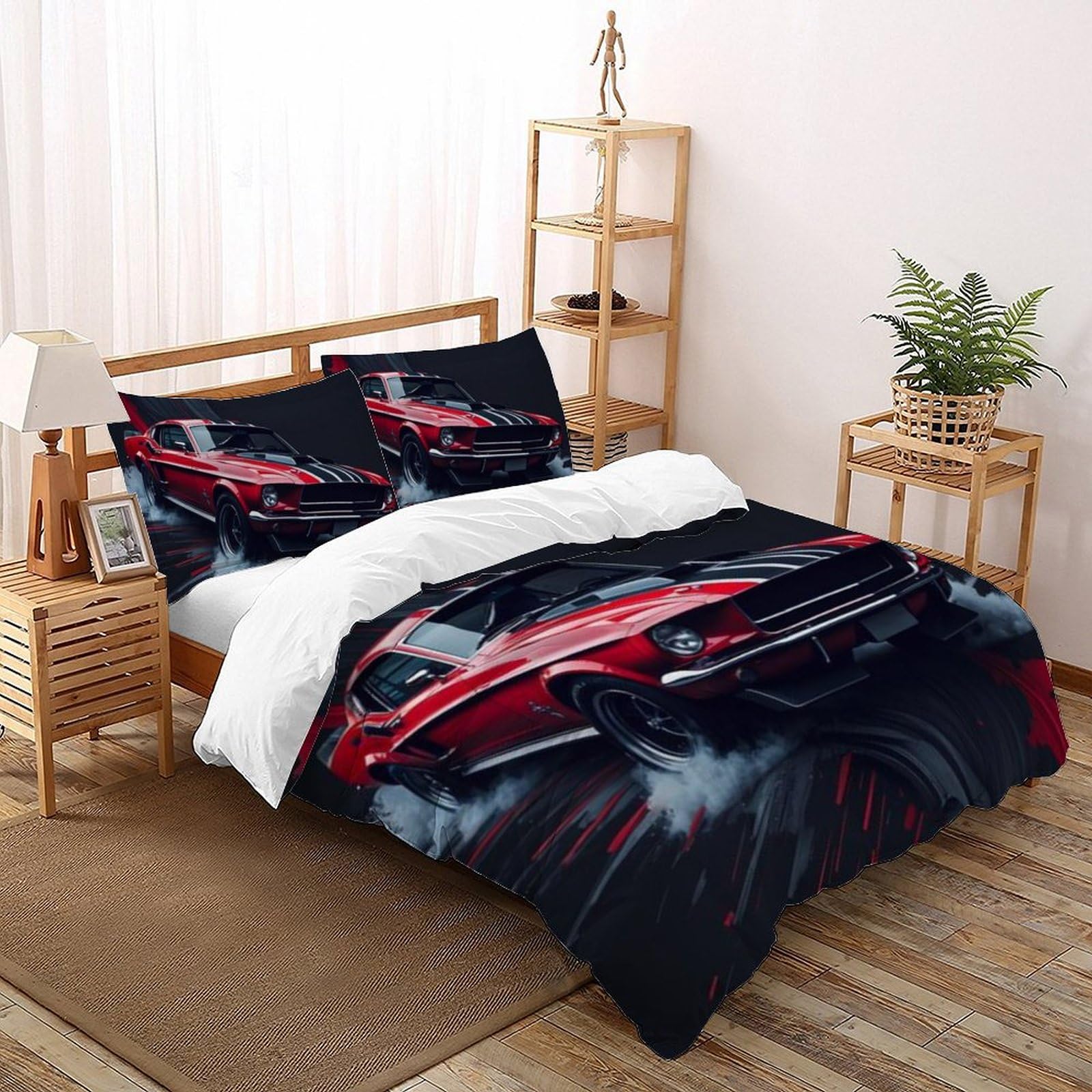 Housse de couette voiture de sport rouge microfibre infroissable lavage facile grand lit enfant