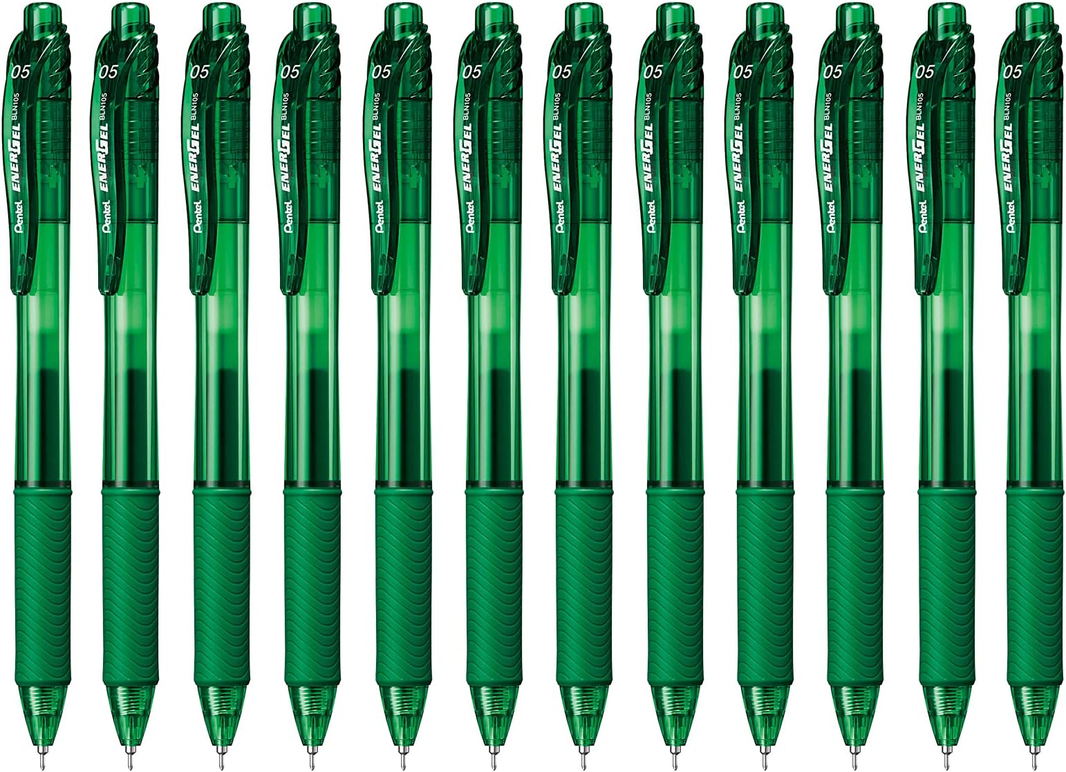 Pentel HyperG Retractable Gel Pen – 0.7mm Green Ink – 12-Pack Box (KL257-D)