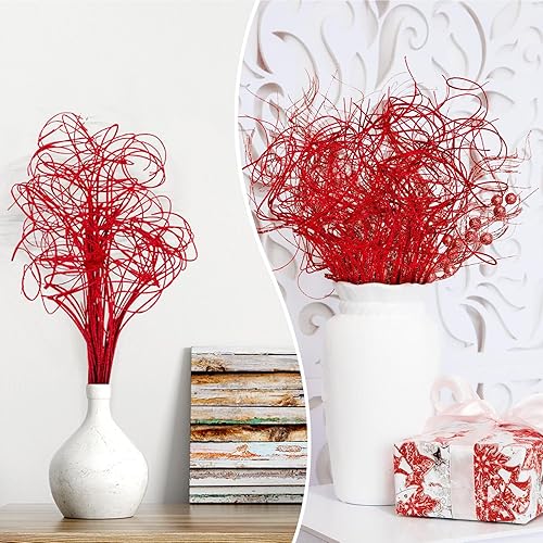 Miniatura 3 de Syhood 60 ramas rizadas de Navidad con purpurina de sauce rizado para decoración de Navidad, boda, vacaciones y hogar (dorado)