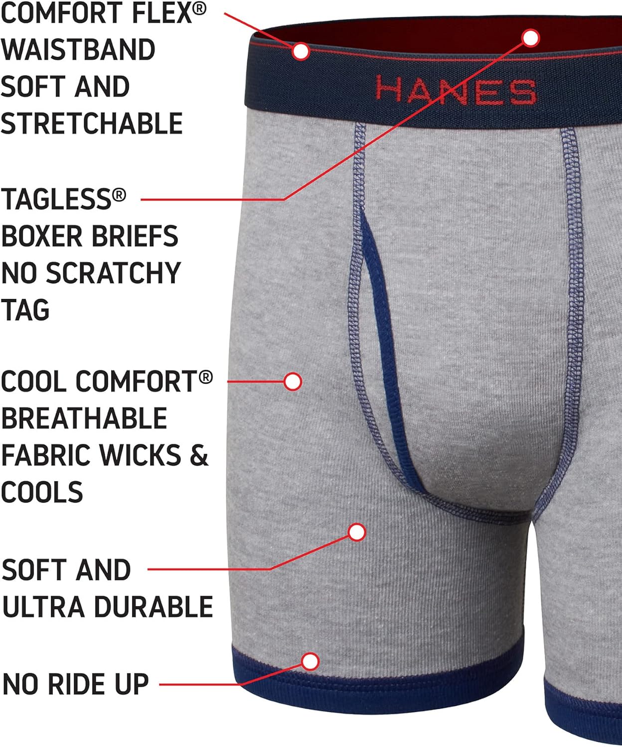 Hanes boys Comfort Flex Fit Sport Ringer Boxer Briefs, Multiple Packs Available - Image 2