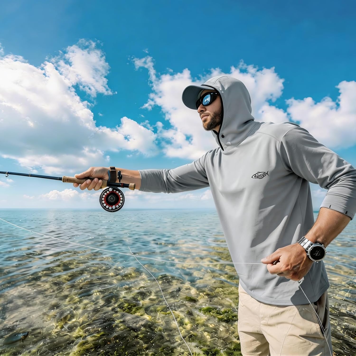 Palmyth Men’s Fishing Hoodie UPF 50+ Sun Protection Long Sleeve Sun Shirts Quick-Dry for Fishing Hiking Outdoor