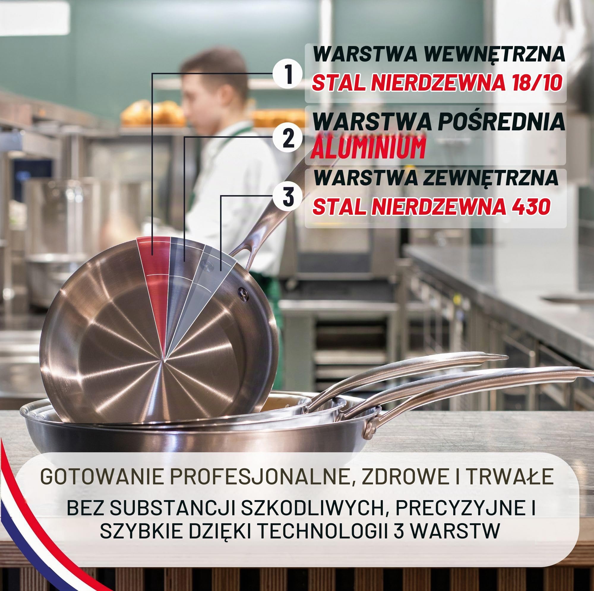 MENASTYL - Wok Triply 24 cm ze stali nierdzewnej, patelnia wok indukcyjna – 6020519