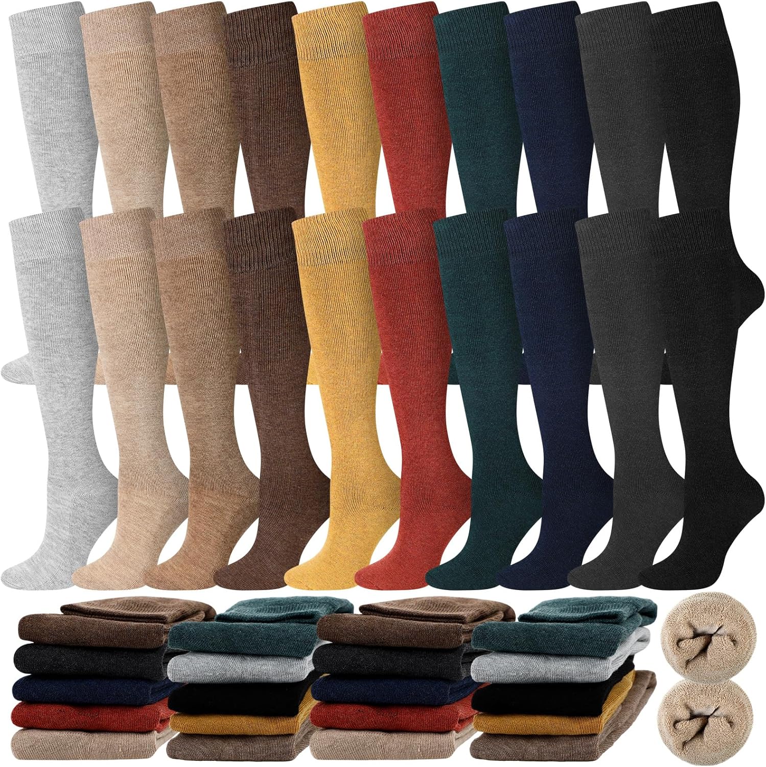 Ramede 20 Pairs Warm Winter Knee High Socks Thick Socks Women Long