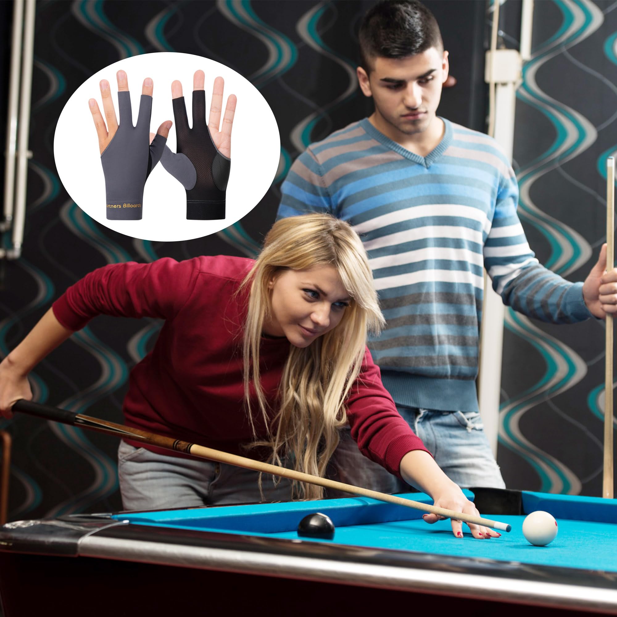 Guanti da biliardo 2 Pezzi con 3 dita antiscivolo per stecca snooker