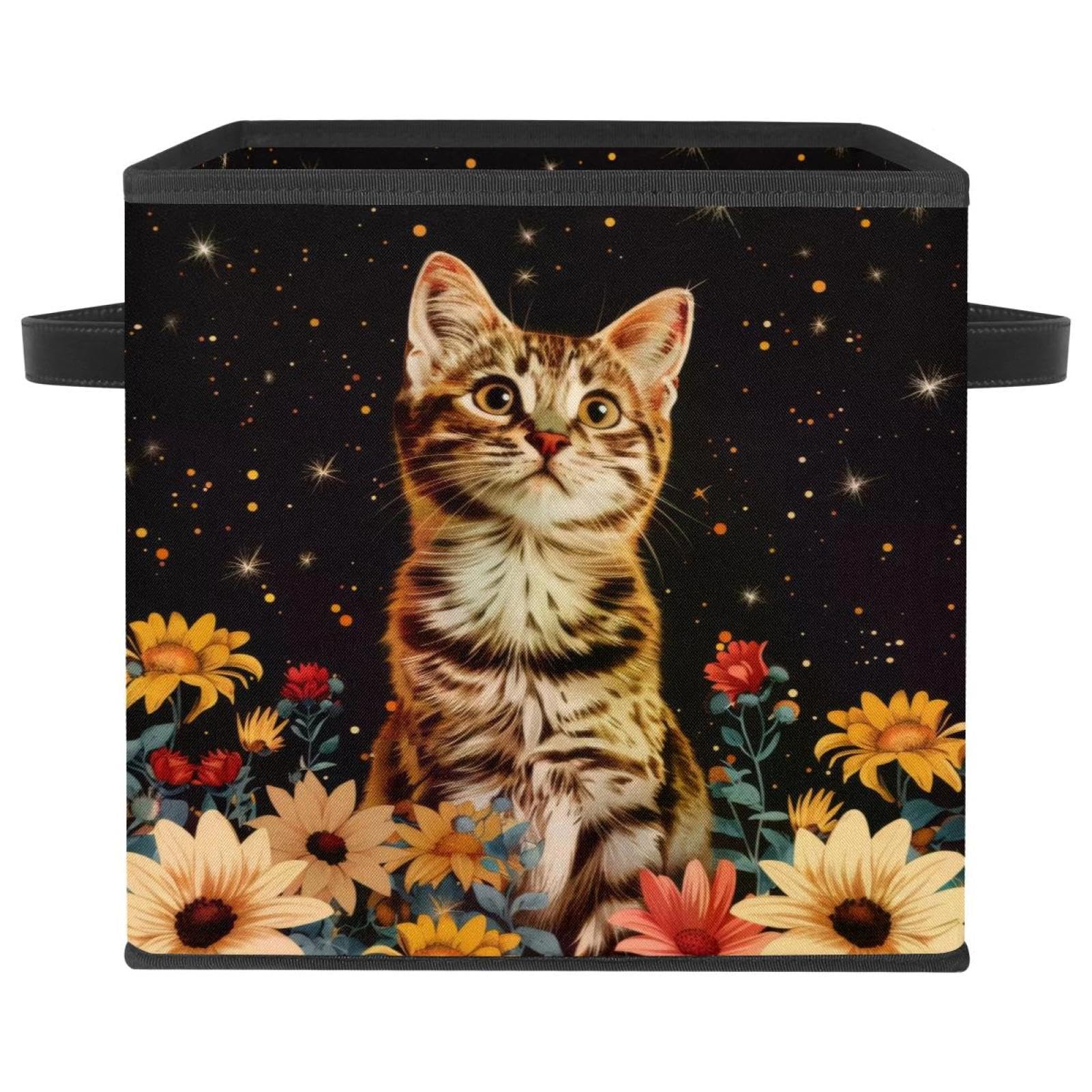 Boîte de rangement chat avec étoile fleurie panier textile doux pour apaiser votre intérieur