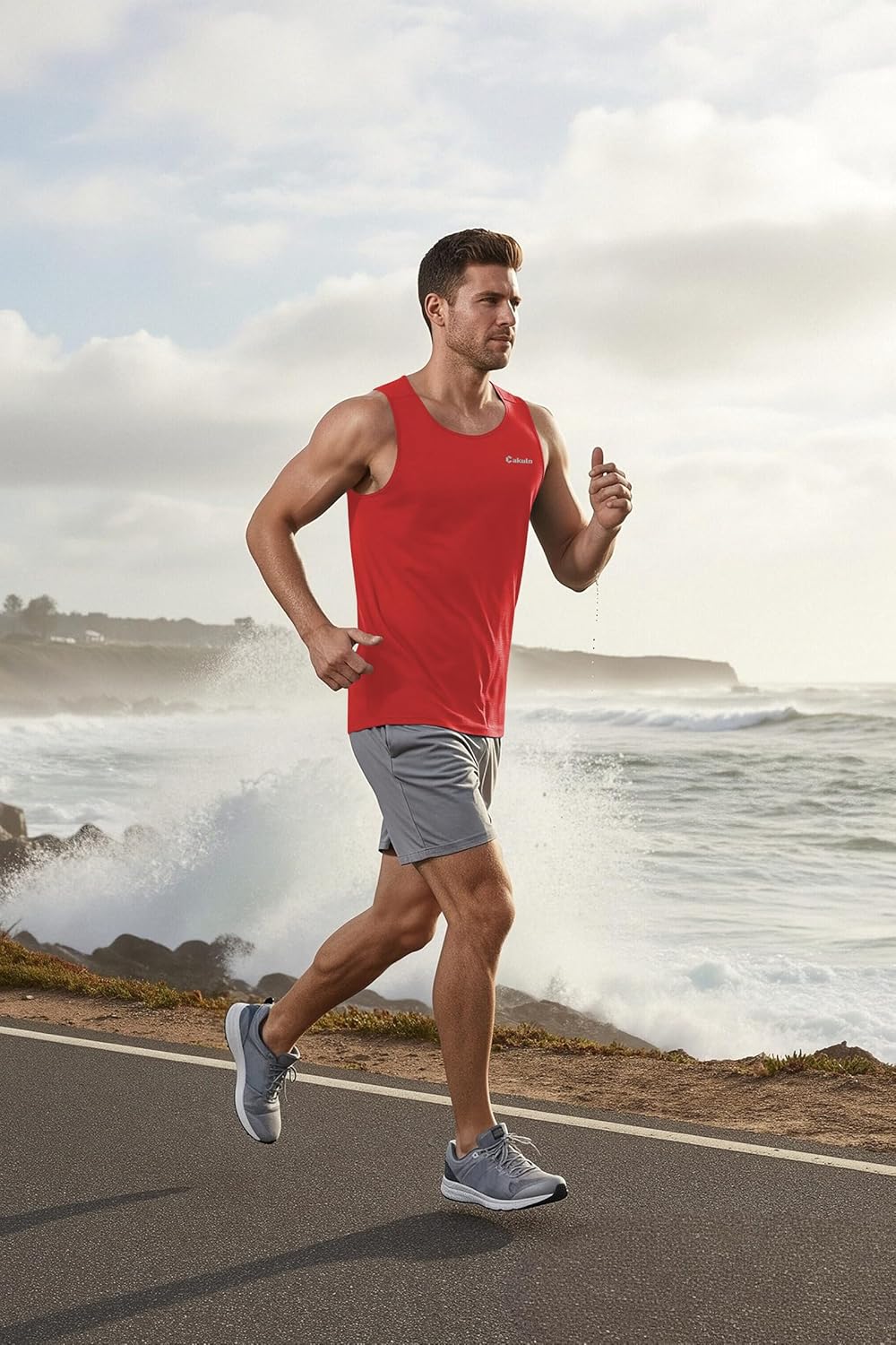 Cakulo Mens Tank Tops Big and Tall Swim Shirts Running Quick Dry Workout Sleeveless Summer Beach Muscle Athletic Top