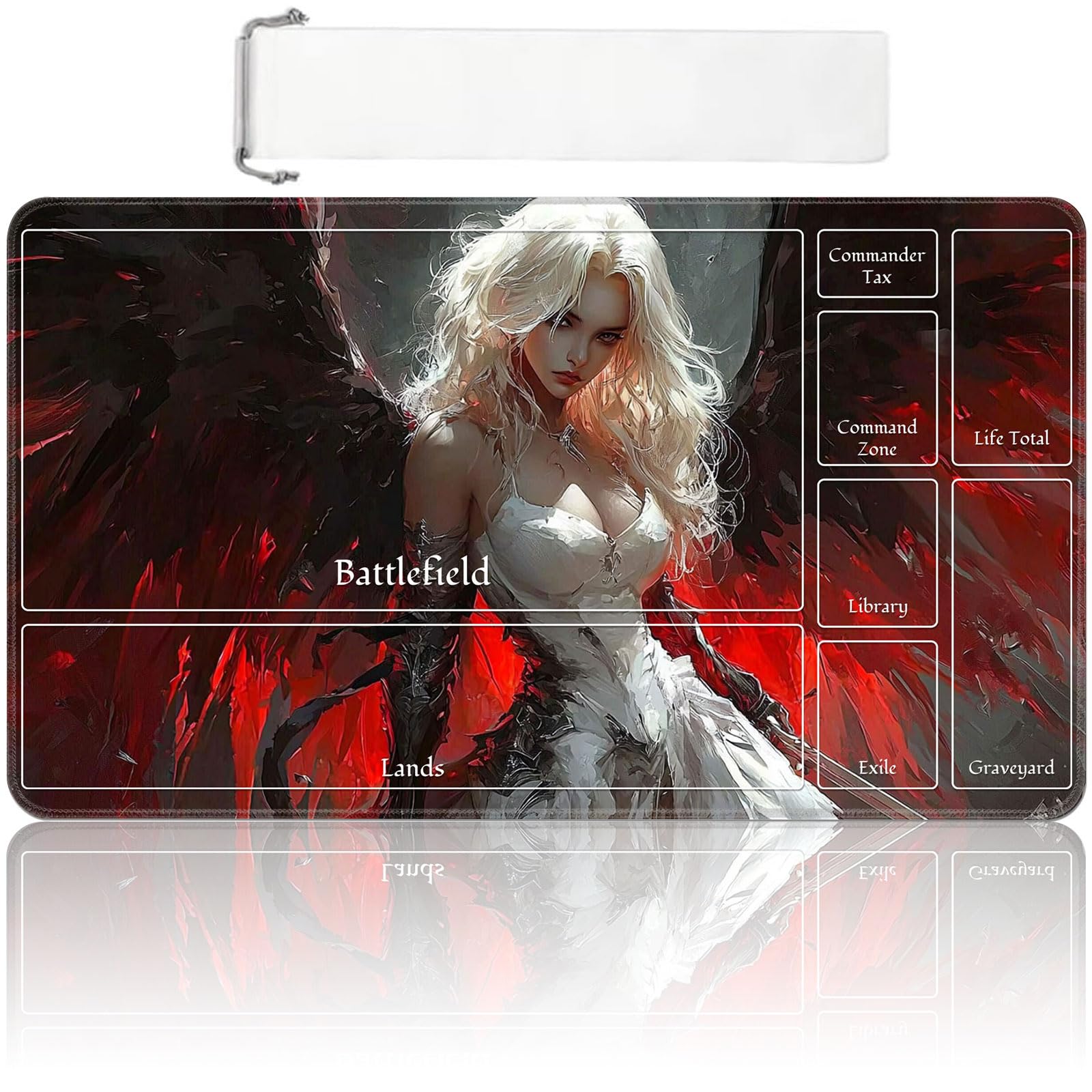 MTG Playmat with Zones 24x14 Inch – Trading Card Game Mat for Magic The Gathering, TCG Playmat with Free Storage Bag, Non-Slip Rubber Base Card Battle Play Mat, Shining Angel