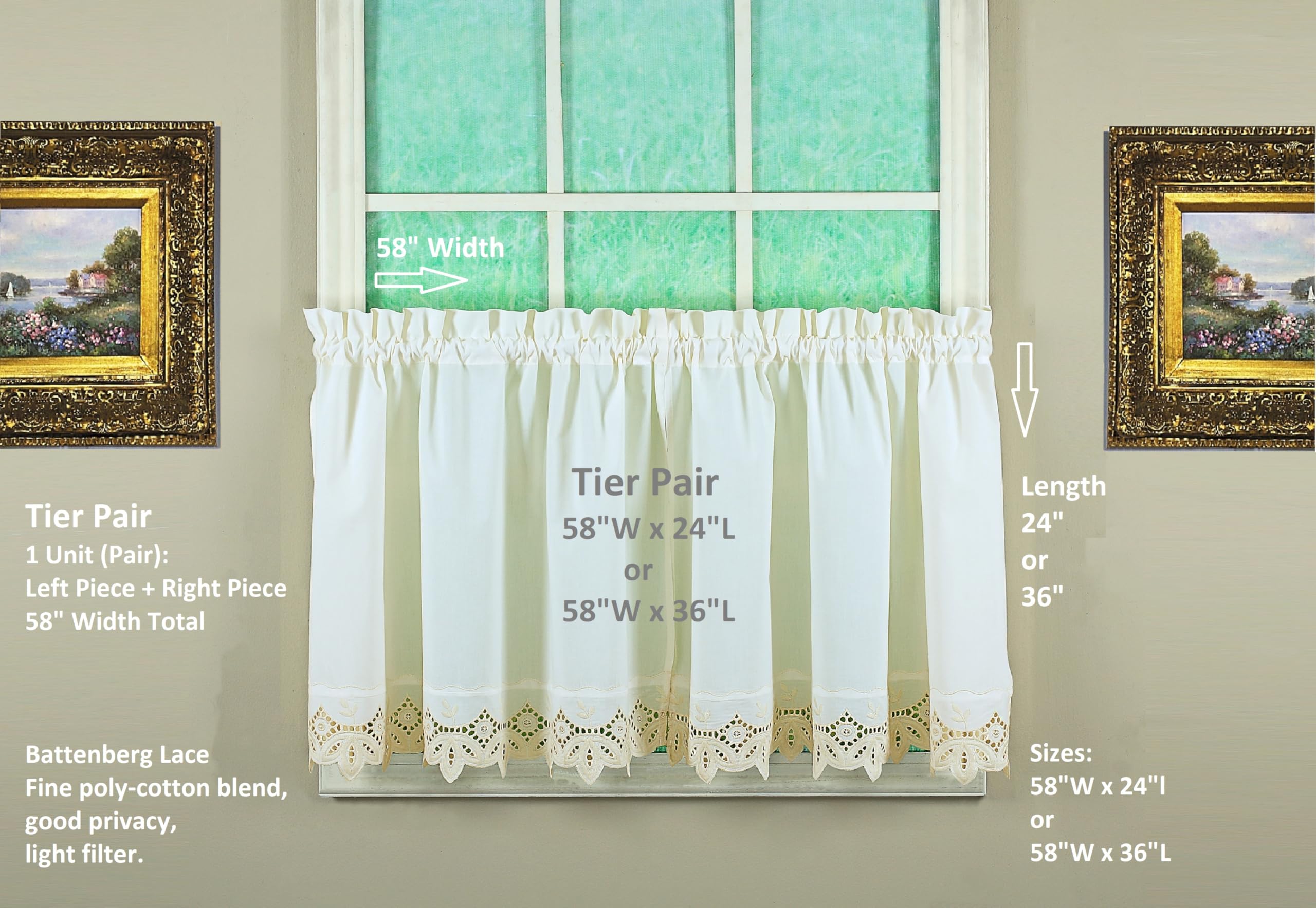 Today's Curtain Tende Battenberg Con Occhielli - Set 4 Pannelli Ecru 160x160 Cm - Ricamo Pizzo - 2