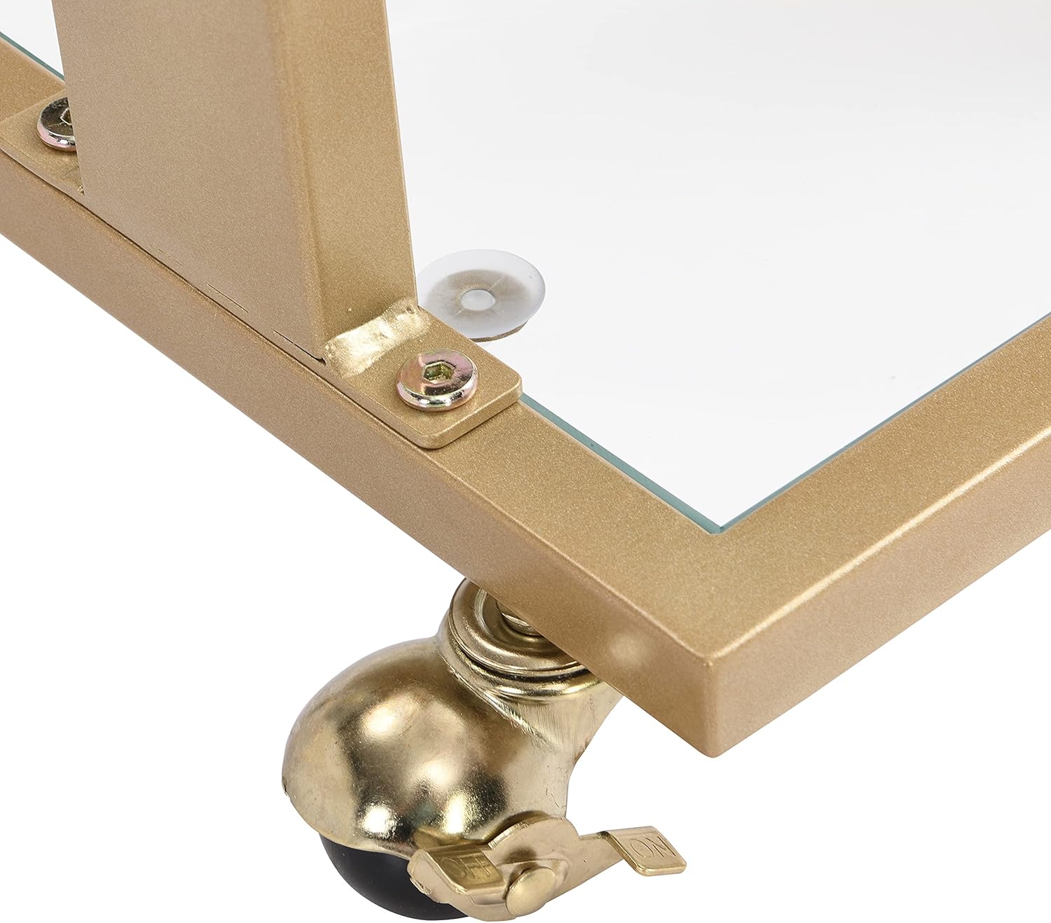 Yoluckea Mobile Sofa Side Table Acrylic End Table C Shaped Snack Table On Wheels with Tempered Glass Shelves and Clear Acrylic Frame, Clear Rolling Table Breakfast Tray Table (Gold)